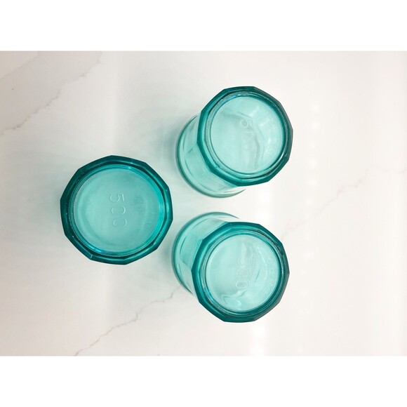 Set of 3 Luminarc Working 500 ML Aqua Teal Tumblers 10-panel Made in France - Picture 3 of 6